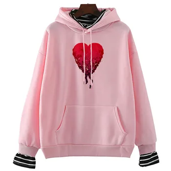 

Love Heart Gothic Hip Hop Print Hoodie Women New Harajuku Casual Loose Women Top Clothing Pullover 90s