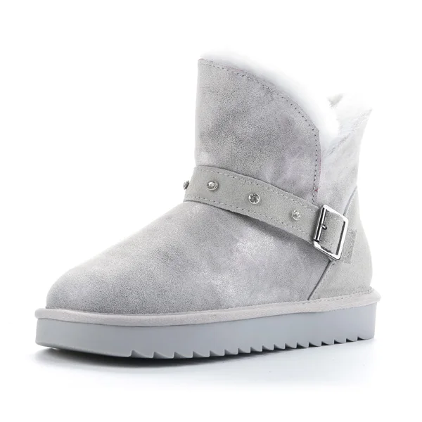 Genuine Leather Snow Boots Austrialia Classic Women Boots Real Fur Wool Winter Shoes Platfrom Warm Ankle Boots Plus Size DE - Color: Gray Boots