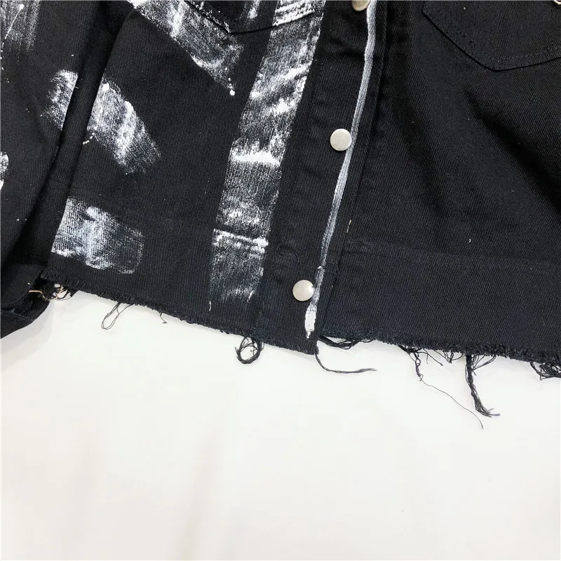 Chaquetas Mujer Свободная джинсовая куртка для женщин граффити Пальто черное винтажное пальто BF куртка-бомбер джинсовое пальто для женщин оверсайз