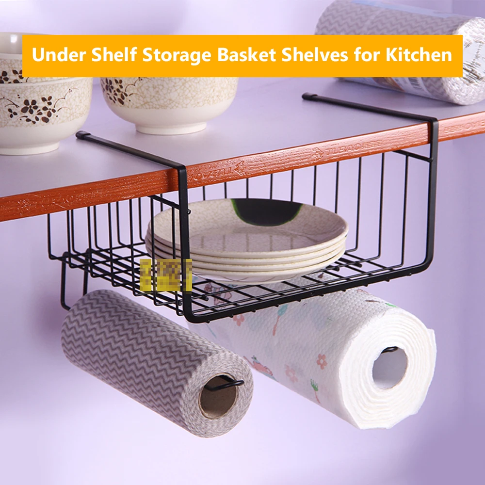 

Kitchen Iron Mesh Basket Cupboard Cabinet Door Organizer Rack Closet Holders Hanging Under Shelf Storage Storage Basket Rack