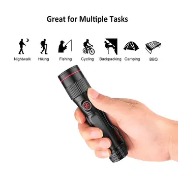 

New 2019 Ultra Bright LED Flashlight Rechargeable 3 Modes Zoomable Torch Light 18650 LED Flashlights Flashlight USB Rechargeable