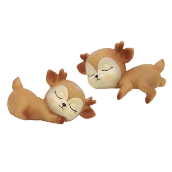 

2x Adorable Creative Sleeping Deer Figurines Model Creative Office Ornaments