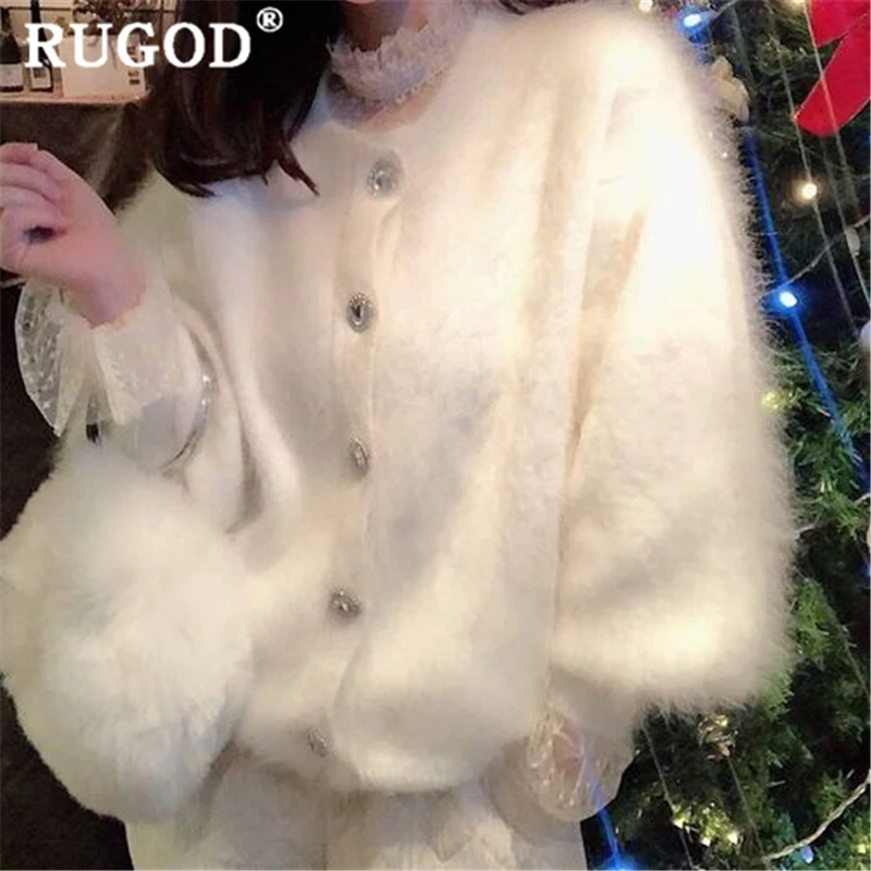 RUGOD кашемировый свитер женский элегантный рукав-фонарик однобортный офисный женский outweear осень-зима теплое пальто