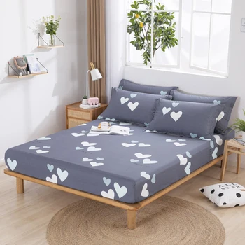

3pcs/set 100% cotton heart mattress cover set elastic fitted sheet+two pillowcase elastic bed cover for four Season Kids Adult