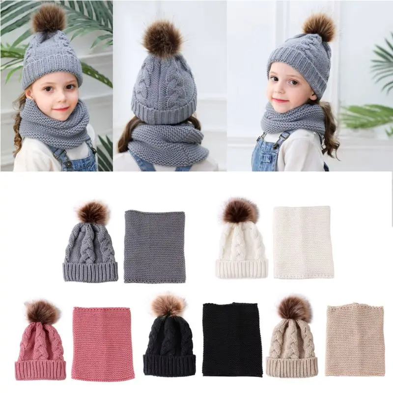 

2Pcs Baby Hat Scarf Knitted Plush Winter Warm Suit 3 Years Old Boys And Girls Winter Child Hat Scarf Neckwarmer