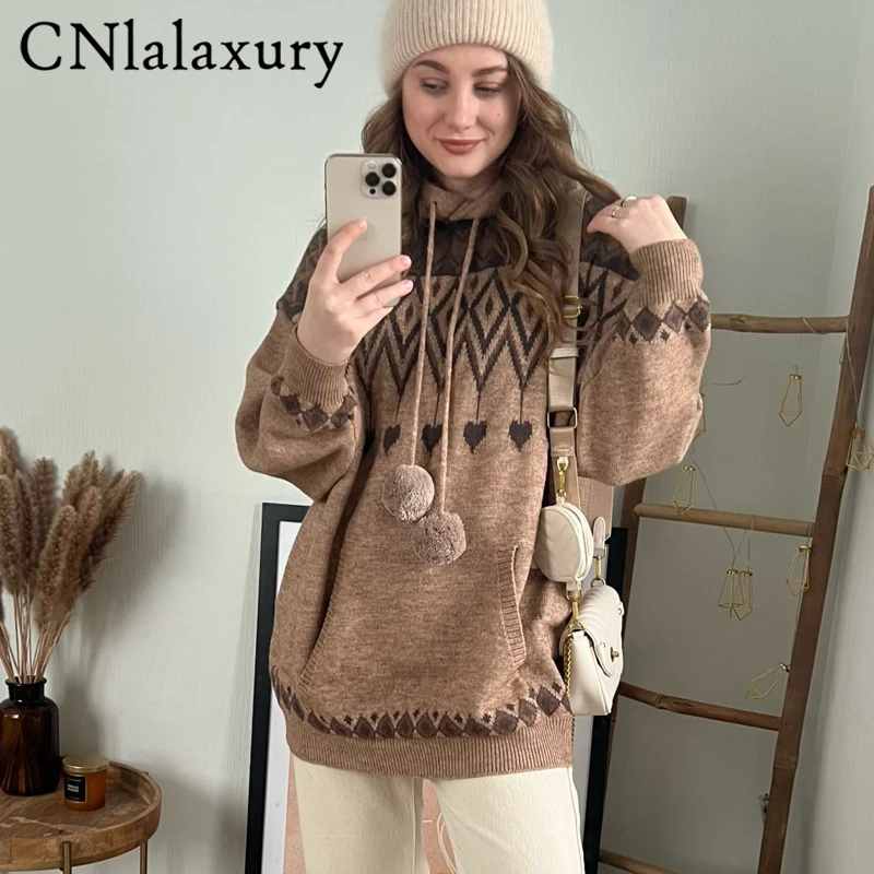 CNlallaxury 2022 женский осенне-зимний Повседневный Рождественский свитер с капюшоном