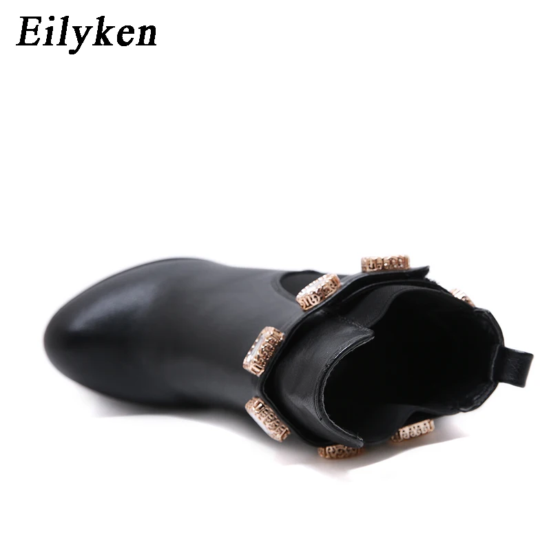 EilyKen/ г., зимние модные туфли-лодочки со стразами женские ботильоны из искусственной кожи с круглым носком обувь на платформе и высоком каблуке 16 см в римском стиле