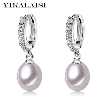 

YIKALAISI 2017 100% Natural Freshwater Pearl stud Earrings 925 Sterling Silver Jewelry 8-9mm 3 Colors For Women Best GIfts