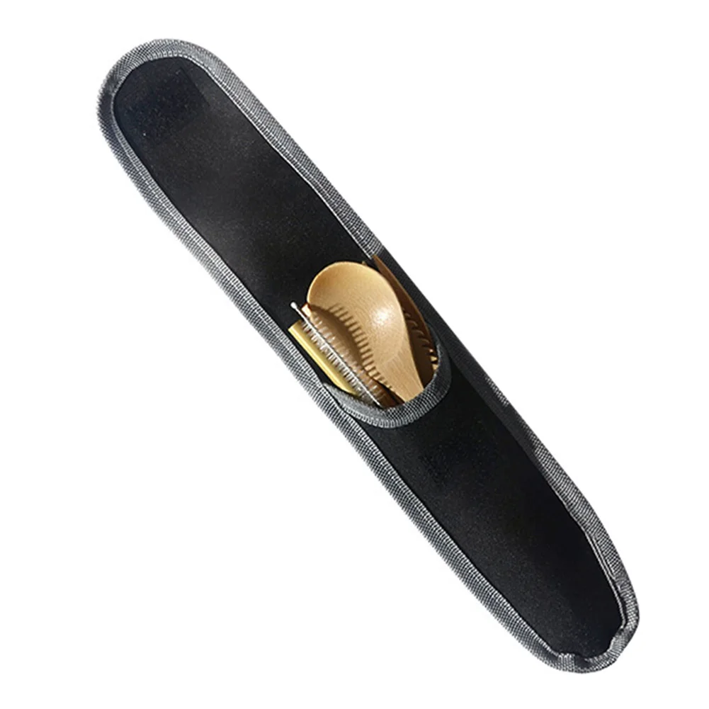 Горячая практичный conveient бамбуковые дорожные столовые приборы набор ножей столовые приборы вилка резак для ложки и палочек соломенная Чистящая Щетка TY - Цвет: Black 1 Set