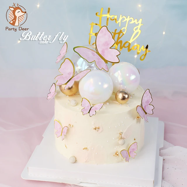 Topo de bolo de borboletas rosa dourado, 7 peças para topo de bolo de feliz  aniversário da menina, doce chá de bebê unicórnio, cobertor de bolo -  AliExpress