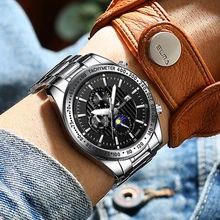 FNGEEN reloj de cuarzo con espejo Hardlex para hombre, pulsera de mano Unisex, resistente al agua, de negocios, con calendario