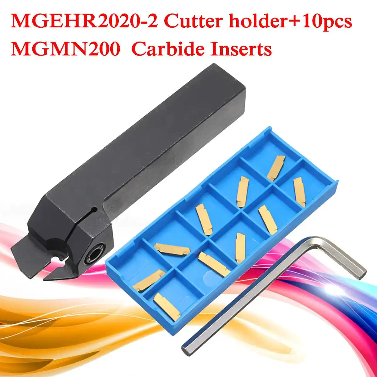 

10pcs MGMN200 2mm Carbide Inserts + MGEHR2020-2 CNC Grooving Cut-Off`Tool Holder