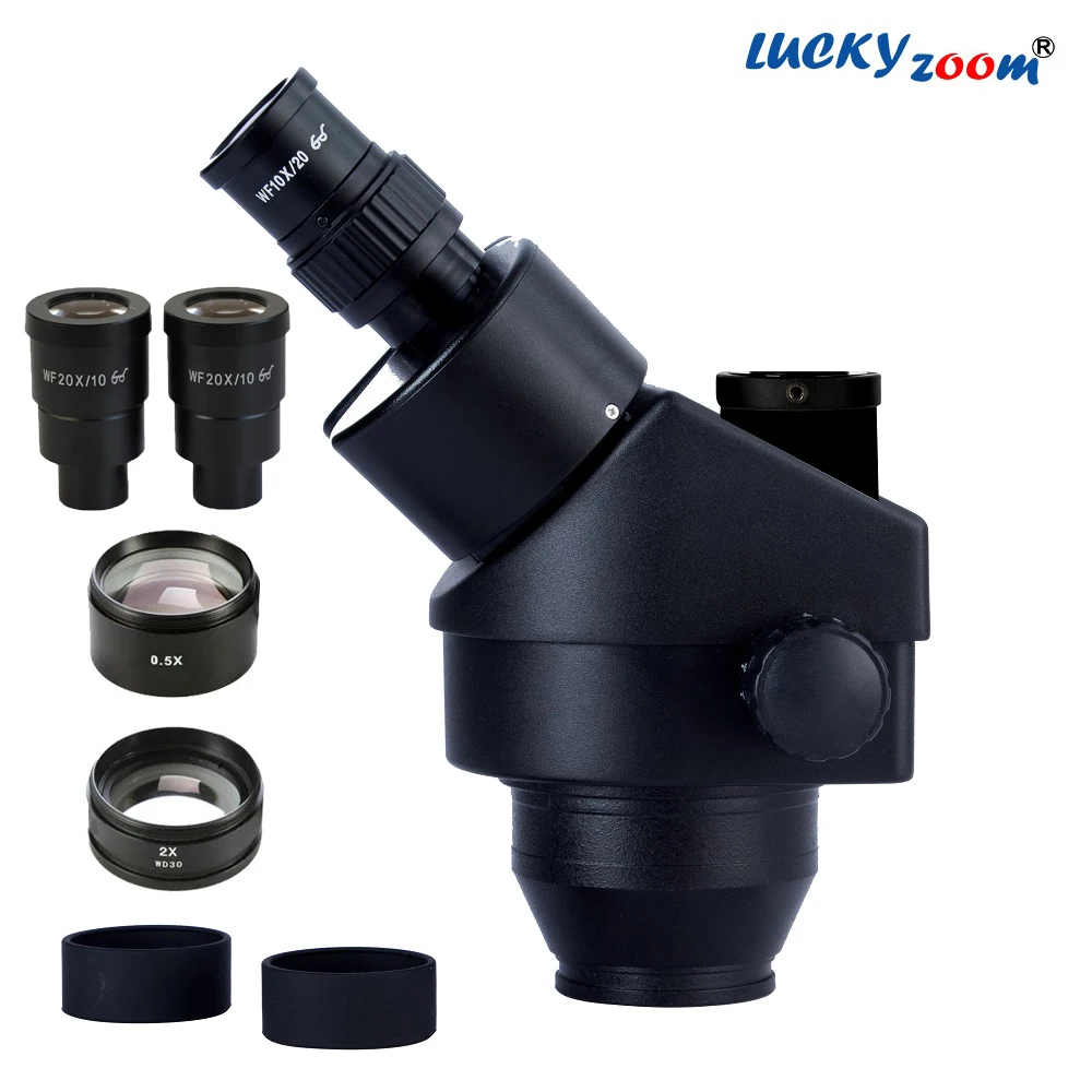 US $197.71 Black Stereo Zoom Microscope Head 35X180X Professional Binocular Trinocular Microscope Soldering Objective Lens WF20X Eyepiece