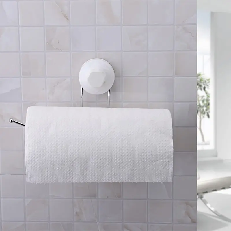 Strong Stainless Steel Vacuum Suction Cup Roll Paper Holder Wall Mounted Bathroom Toilet Paper Towel Hanger