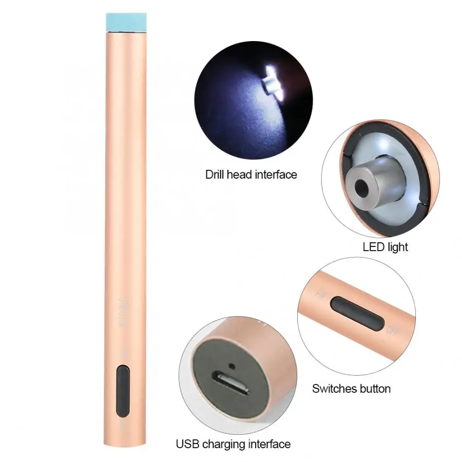 Перезаряжаемая USB электрическая пилка для ногтей, ручка для педикюра, маникюра, полировальная машина, светодиодный светильник для дизайна ногтей