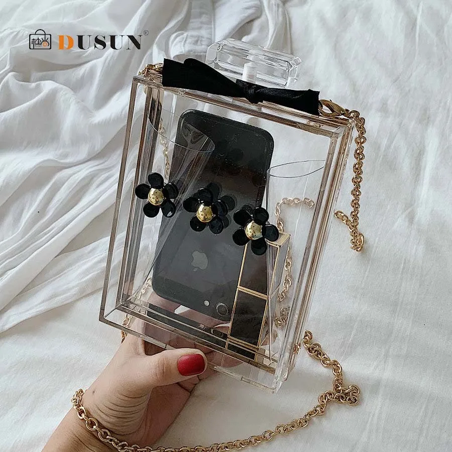 

Acrylic Transparent Small Square Bags Mini Fashion Applique Metal Chain Small Bag Women's Shoulder Messenger Crossbody Bags Hot