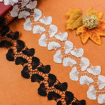 

2yards 5.2cm Wide leaves petals Lace Trim White black wedding dress Sewing Lace applique Dress Decor Textile Lace Trimmings DIY