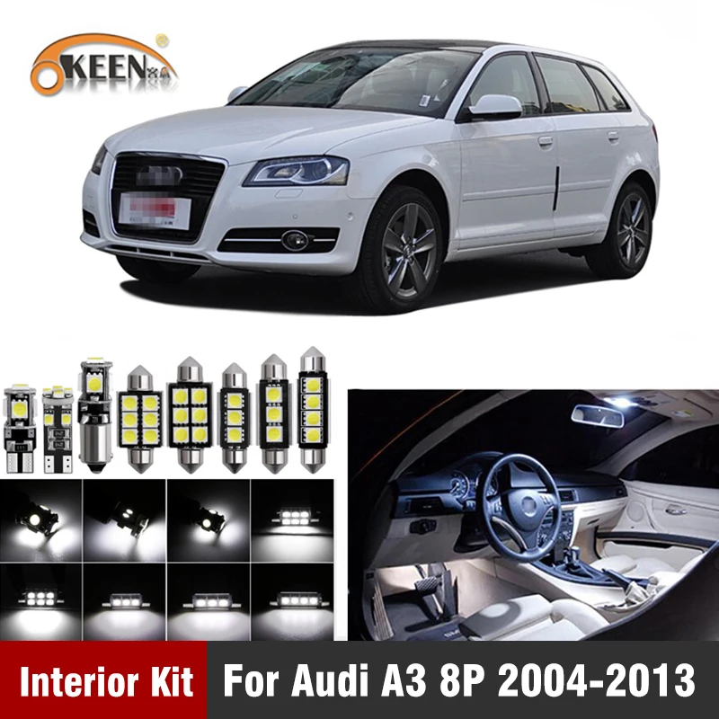 

12Pcs For Audi A3 8P 2004-2013 Car Led Interior Lighting Light Kit White Canbus Dome Reading Door Lights Bulbs