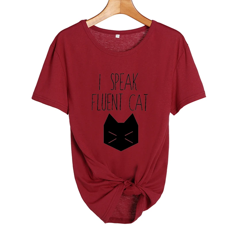 Забавная футболка с надписью I Speak Fluent Cat Tumblr женские топы милым котом для