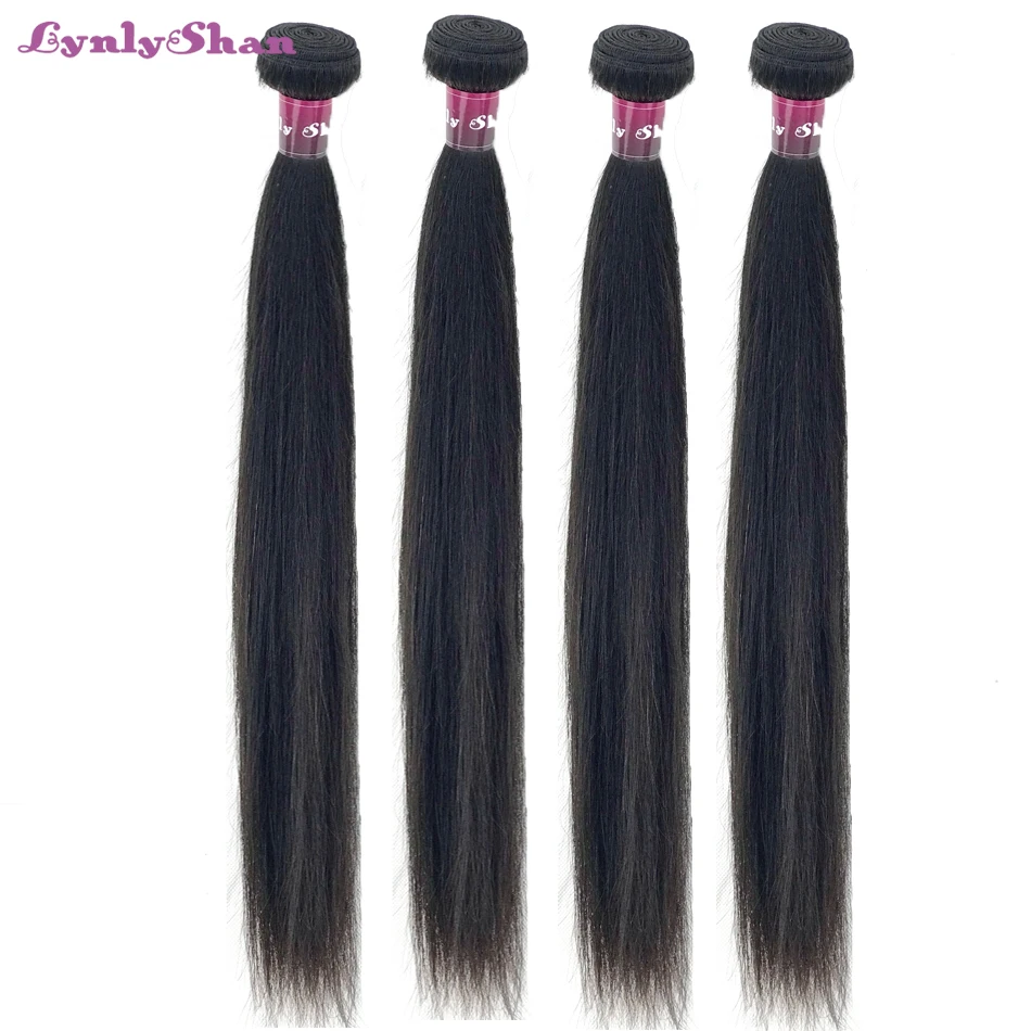 Lynlyshan человеческие волосы бразильские прямые волосы волнистые пучки 1"-30" дюймов натуральный цвет 4 шт remy волосы
