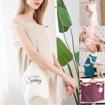 

Women Coral Velvet Thickened Bathrobe Super Absorbent Lovely Adult Sling Home Bath Skirt Pajamas DTT88