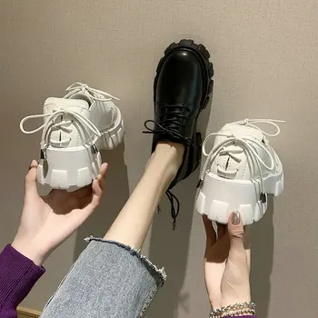 

Women Lace up Leather low heel with fur shoes Non-slip Ladies thick bottom Sneakers height Increase Casual Shoes B62-14 JY