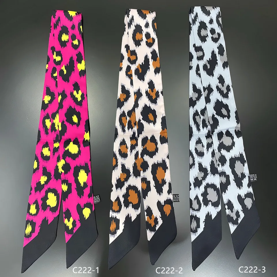 Sciarpa Skinny Leopardata Marrone - Accessorio Multiuso: Cravatta, Fascia Per Capelli, Fiocco Per Borsa - Effetto Seta - 4