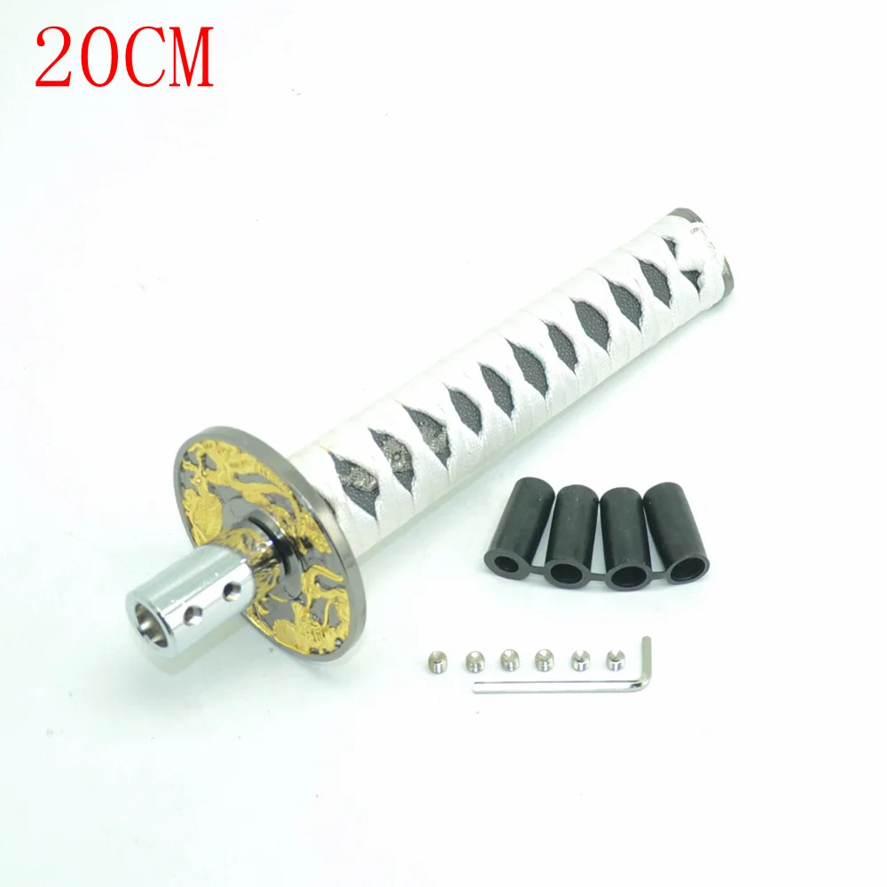 200mm JDM Short Samurai Gold Dragon Sword Shift Knob Metal Weighted Katana Shifter For Universal car - Название цвета: White with Black