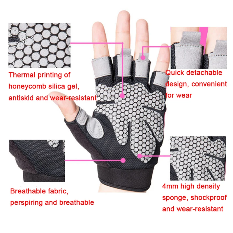 Coolfit Breathable Fitness Gloves Weight Lifting For Heavy Exercise Sport Gym Gloves Women Body Building Non-Slip Half Finger 3