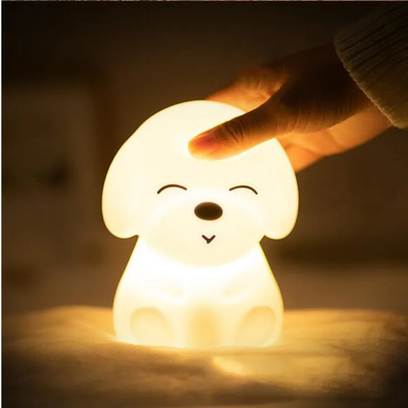 Silicone LED Night Light Creative Puppy Seven Color Touch Light USB Charging Touch Control Silicone Night Lamp Rechargeable