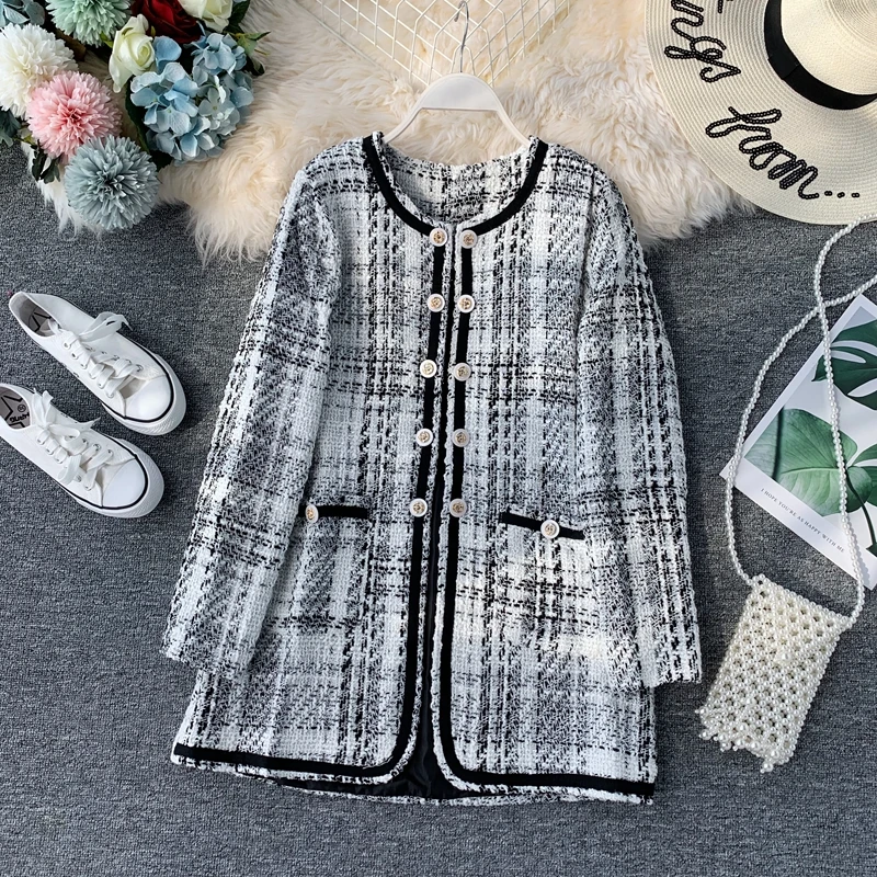 

Spring and Autumn Women's wool tartan woolen jacket 2019New fashion long coat Slim female winter wool coat female outdoor XL