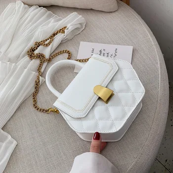 

Women's bag 2020new PU leather shoulder bag solid color rhombus chain bag three-dimensional messenger shoulder bag geometric bag