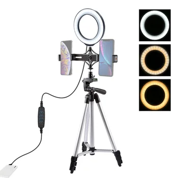 

Led Selfie 6.2 Inch USB Video Ring Light with Tripod Light Stand Dual Phone Clip for Youtube Live Streaming