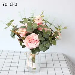 YO CHO шелковые розы Пион Искусственные цветы Красивый букет Флорес для свадебной вечеринки украшение дома свадебный букет поддельный цветок