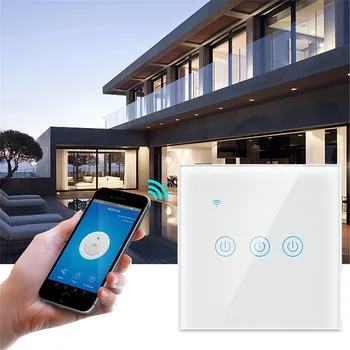 

UBARO EU/UK Tuya Smart Home WiFi Touch Switch APP Voice Control Light Led Wall Switches Crystal Glass 3 gang 100-240V Switches