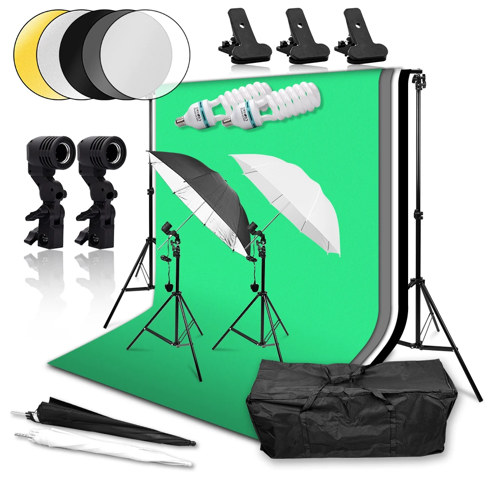 

Photography Umbrella Continuous Lighting Kit 2pcs 135W Bulb 2*3m Background Support System Backdrop Tripod Stand Reflector Board