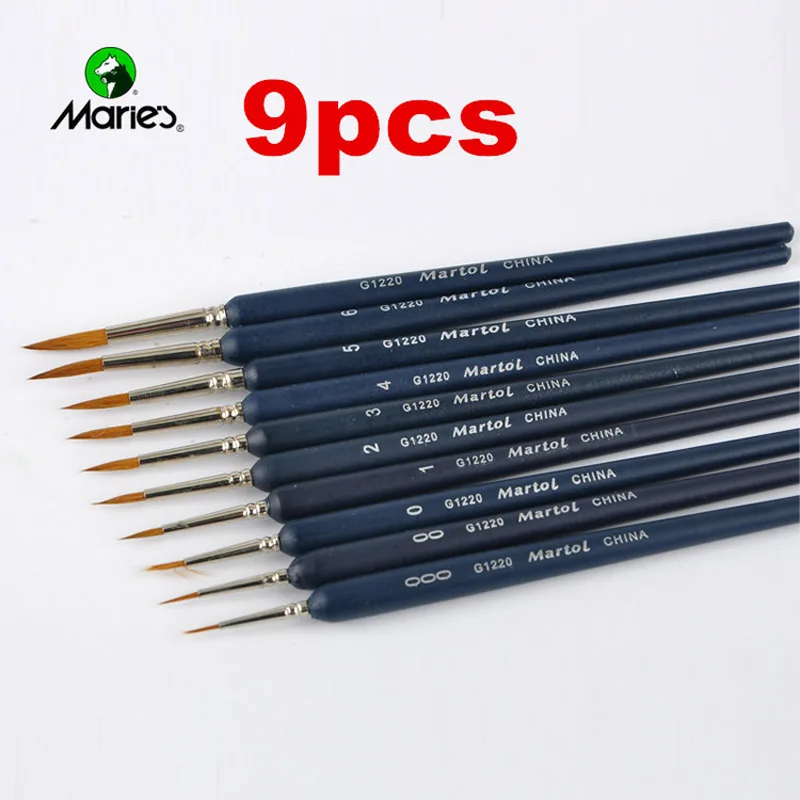 Water Color Brush Pen Paint Brushes 9pcs/Set Weasel Hair For Gouache Watercolor Oil Painting Beginners Artists