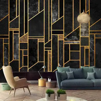 

Custom Photo 3D Luxury Black Abstract Geometric Mural Marble Bedroom Living Room TV Background Wall Murals Wallpaper Waterproof