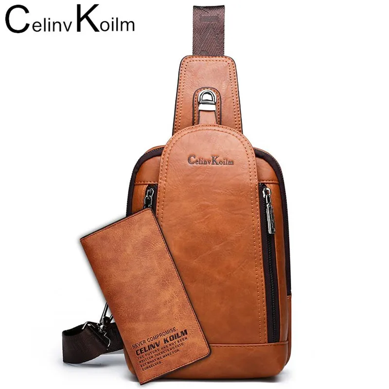 

Celinv Koilm Men's Shoulder Bag Sling Chest Pack Leather Anti-theft Crossbody Shoulder bag For Men Chest Bags Belt Big Size