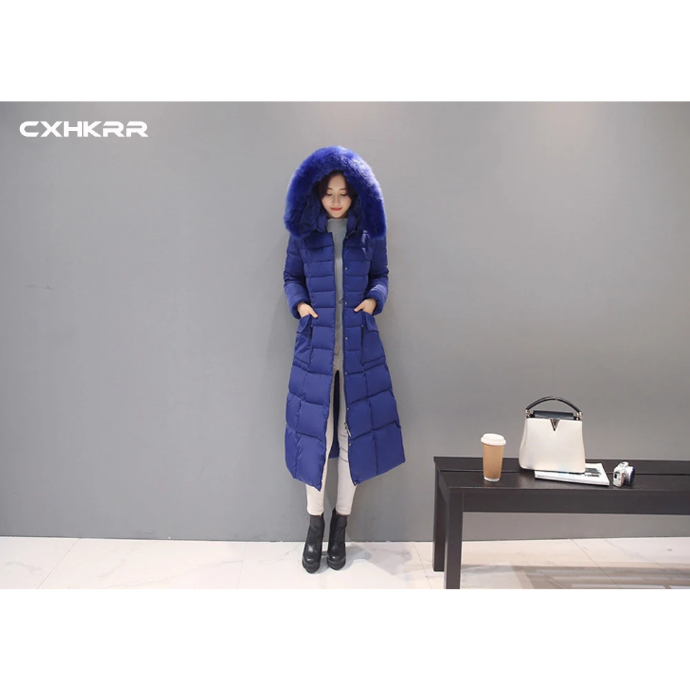 CXHKRR Новая женская парка пальто зимнее пальто женское зимнее пальто X-Long Женское зимнее пальто с меховым воротником Толстое Зимнее пальто с капюшоном размера плюс Co
