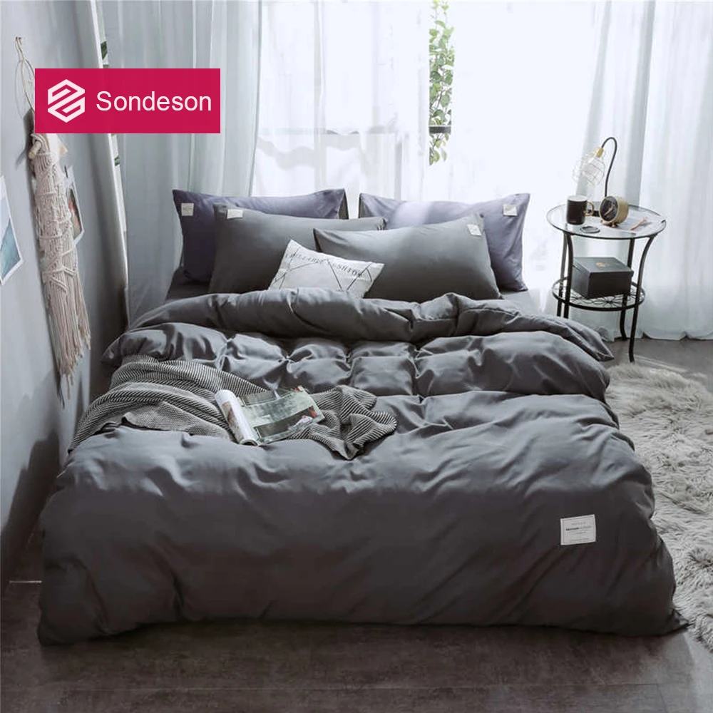 Sondeson Fashion Simple Style Dark Gray Bedding Set Soft Printed