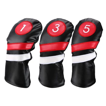 

Golf Head Covers 3Pcs/Set Driver Fairway Wood Headcovers Black Red Vintage Pu 1 3 5 Driver