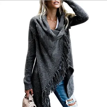

Fashion Casual Sweater Woman Irregular Collar Tassel Sweater Cardigan Woman Plus Size Oversized Sweater