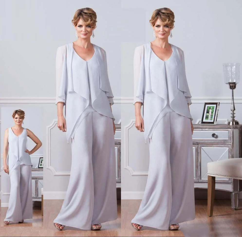 

Chiffon Mother of the bride Pant Suits With Jacket Custom Made Plus Size 2022 Wedding Mothers Guest Dress robe de soirée femme