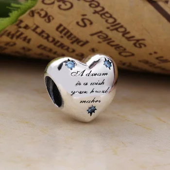 

Authentic 925 Sterling Silver Beads Lettering Blue CrystalStars Heart Charms Fit Original Pan Bracelet For Women DIY Jewelry