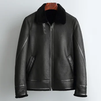 

2020 Real Fur Coat Short Winter Jacket Men Sheep Shearling Fur Coat Stand Collar Warm Wool Jackets Veste Homme