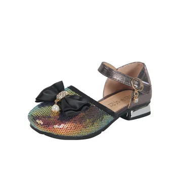 

Girls Princess Shoes 2020 Spring Summer Childern Sequins Pearls Party Shoes Little Kids Bowtie Non-slip Flats