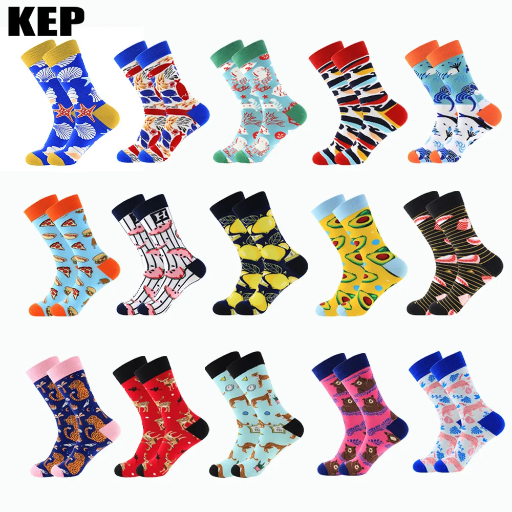 

Brand Quality Men Socks 2019 New Winter Combed Cotton Funny Fashion Skateboard Socks Colorful Street Trend Happy Socks Men Gifts