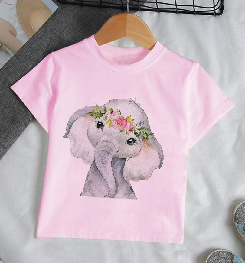 Children t shirt 3 Color Elephant Funny Kawaii Girls Clothes Streetwear Boys Shirts Round Neck Baby Girl Tops Cartoon Casual Kids T-shirt Fashion