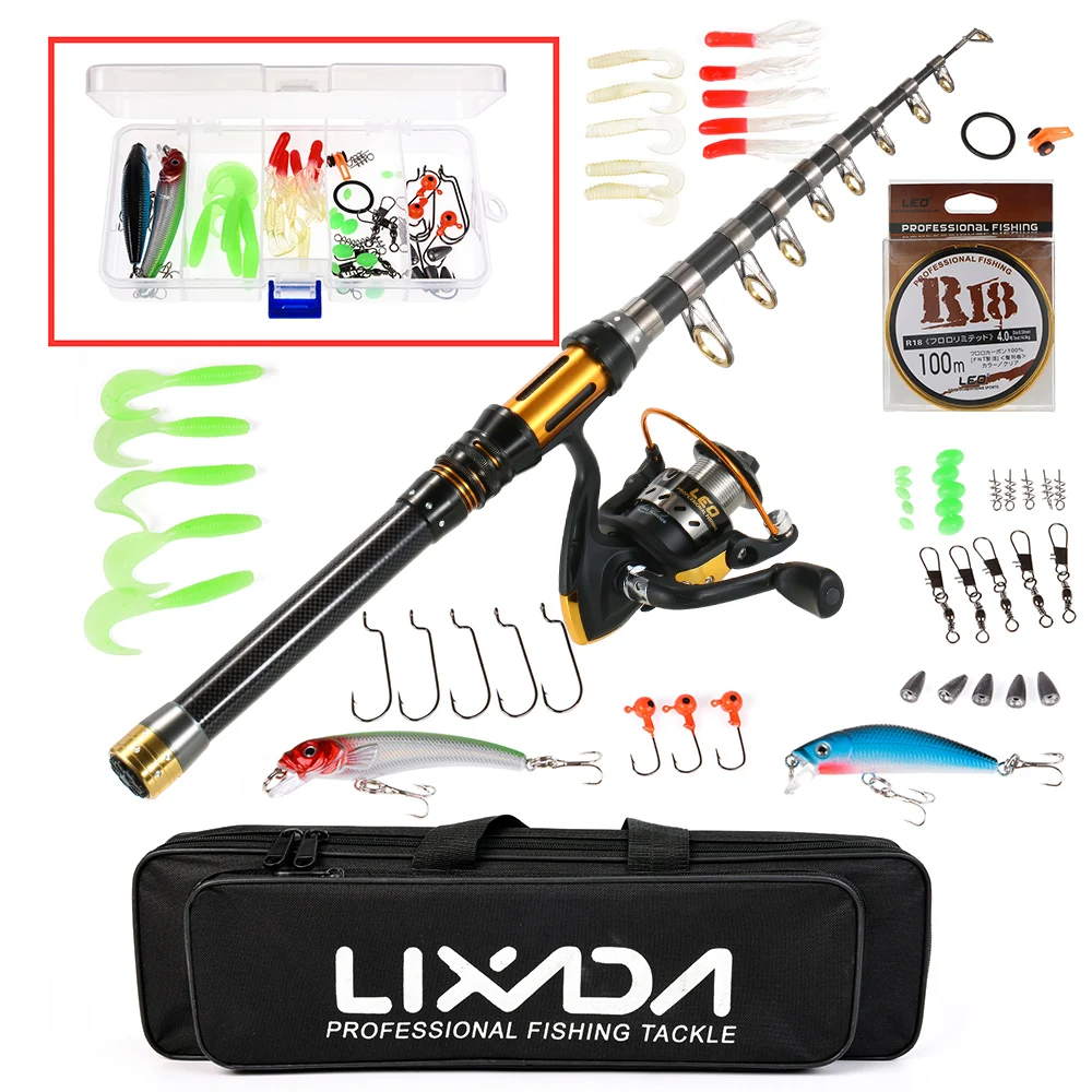 

Telescopic Fishing Rod Reel Combo Full Kit 1.5m-3m Spinning Fishing Reel Pole Gear Set With Lures Line In Bag Pesca